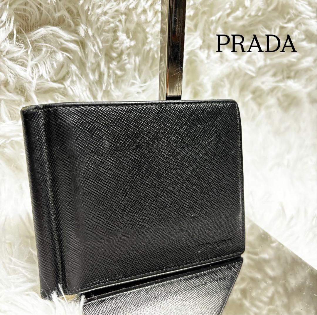 ✨美品✨ PRADA マネークリップ 型押し サフィアーノレザー ブラック　黒