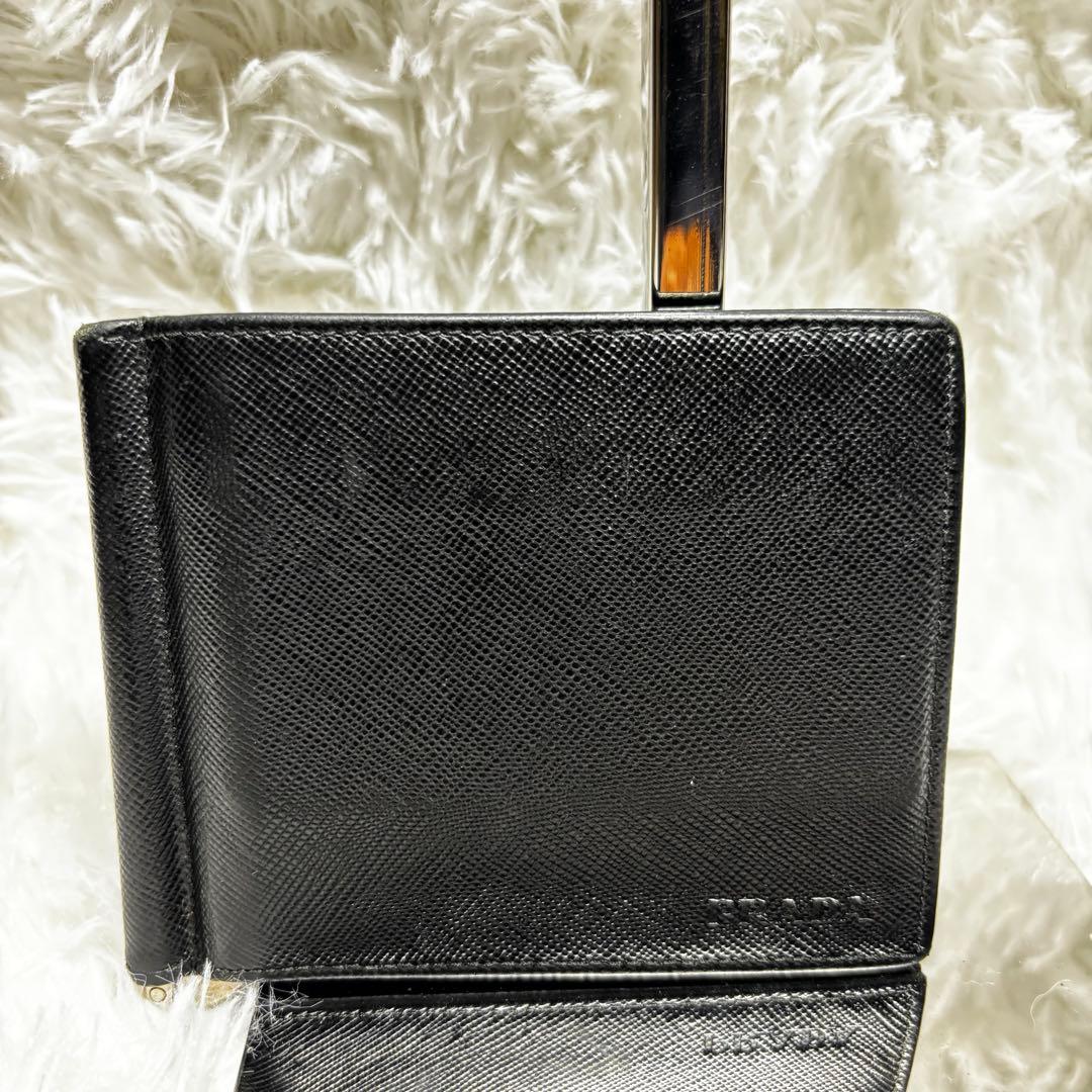 ✨美品✨ PRADA マネークリップ 型押し サフィアーノレザー ブラック　黒