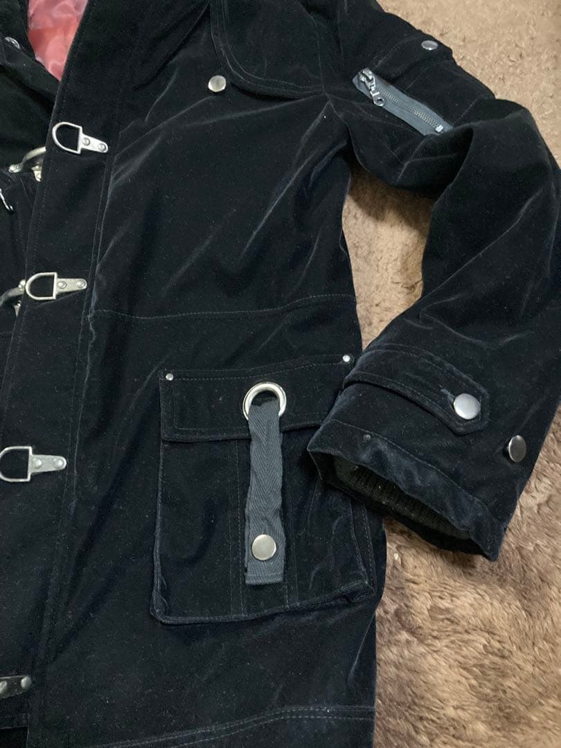 authentic 黒 ベロアダッフルコート ファー付き　used