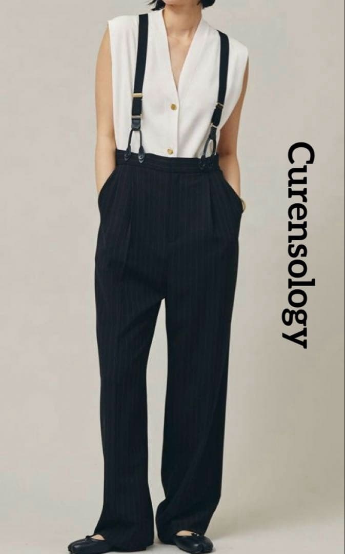 Curensology カレンソロジー　サスペンダーパンツ ブラックストライプ