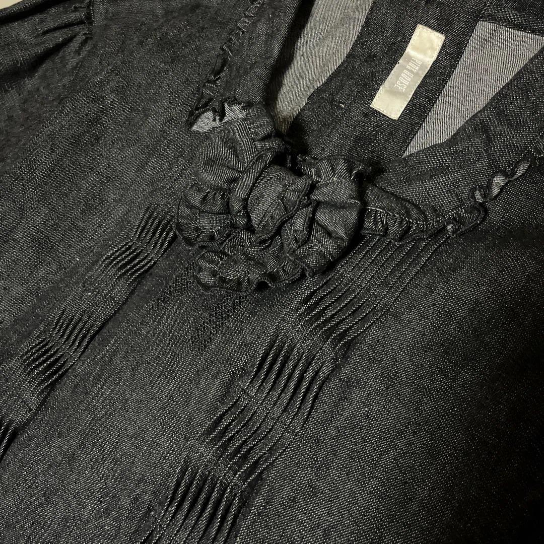 ピンクハウス　デニム　リボン　フリル　ピンタック　ロングワンピース　ブラック