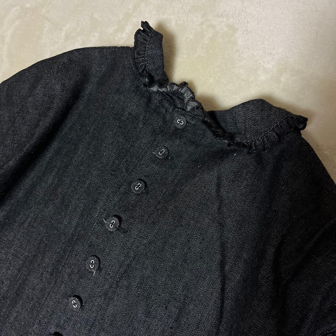 ピンクハウス　デニム　リボン　フリル　ピンタック　ロングワンピース　ブラック