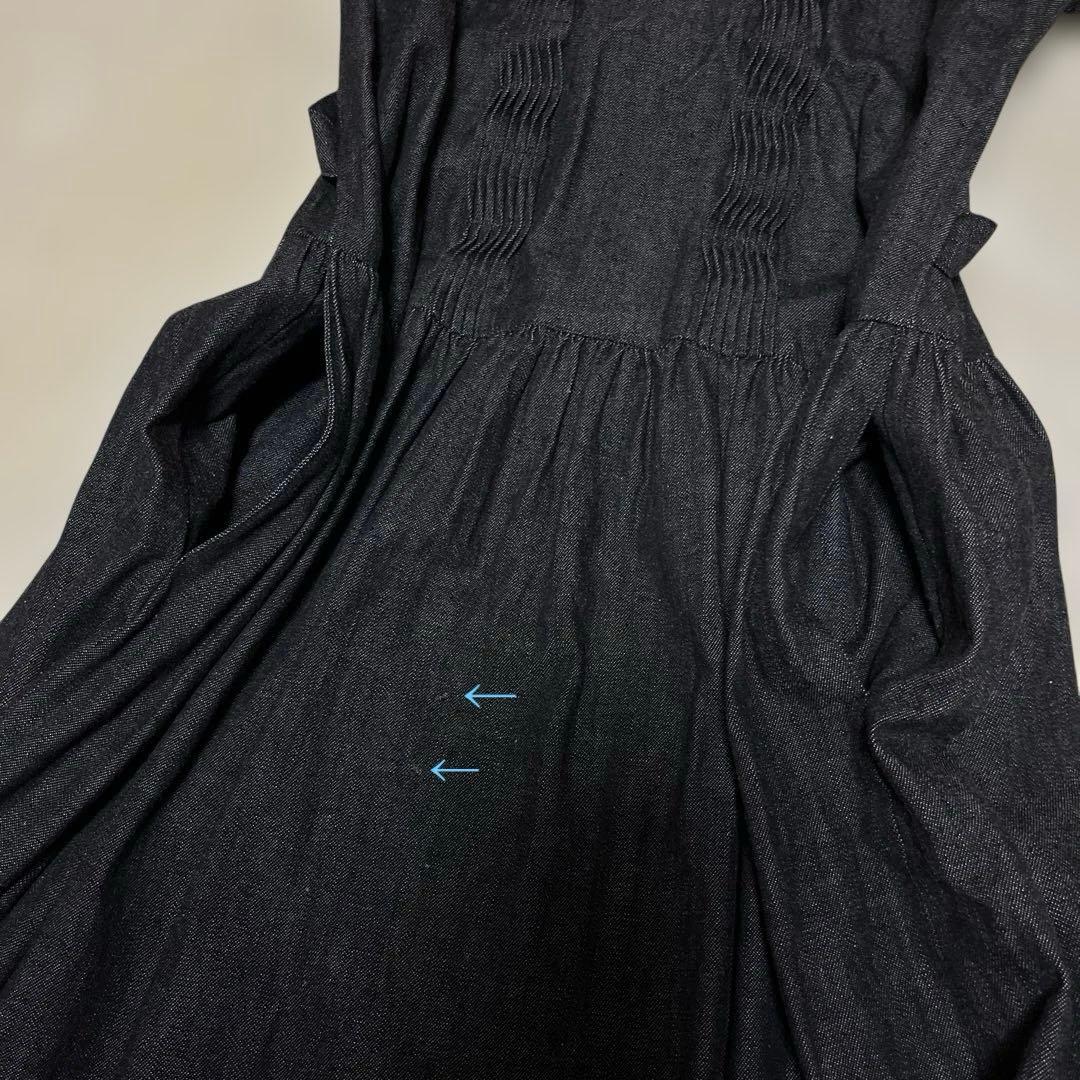 ピンクハウス　デニム　リボン　フリル　ピンタック　ロングワンピース　ブラック