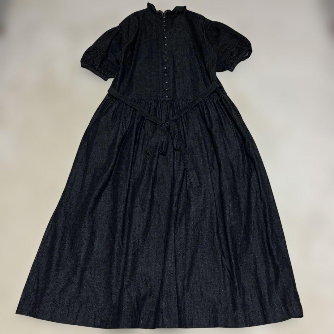 ピンクハウス　デニム　リボン　フリル　ピンタック　ロングワンピース　ブラック