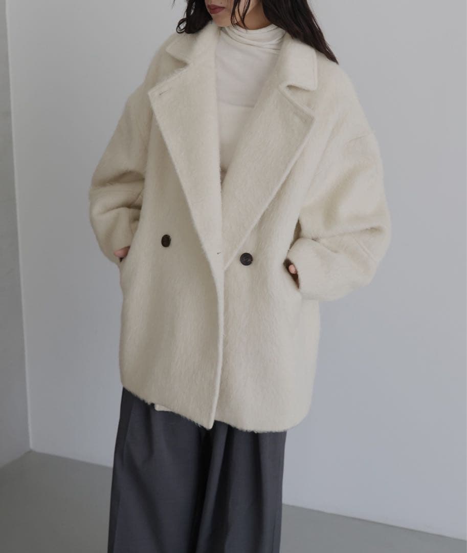 hellam シャギー ミドルコート アイボリー