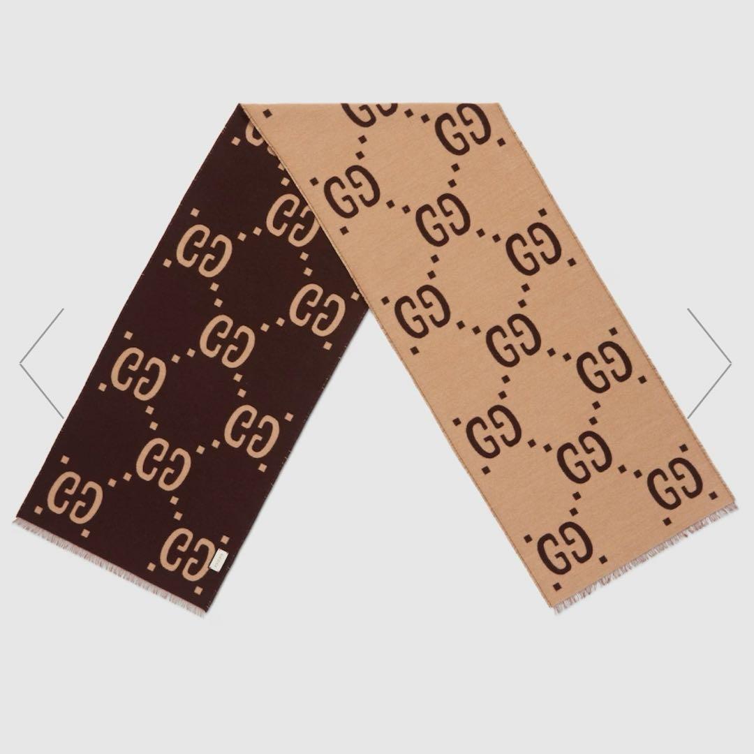 GUCCI GGジャカード ウールシルク スカーフ ベージュ