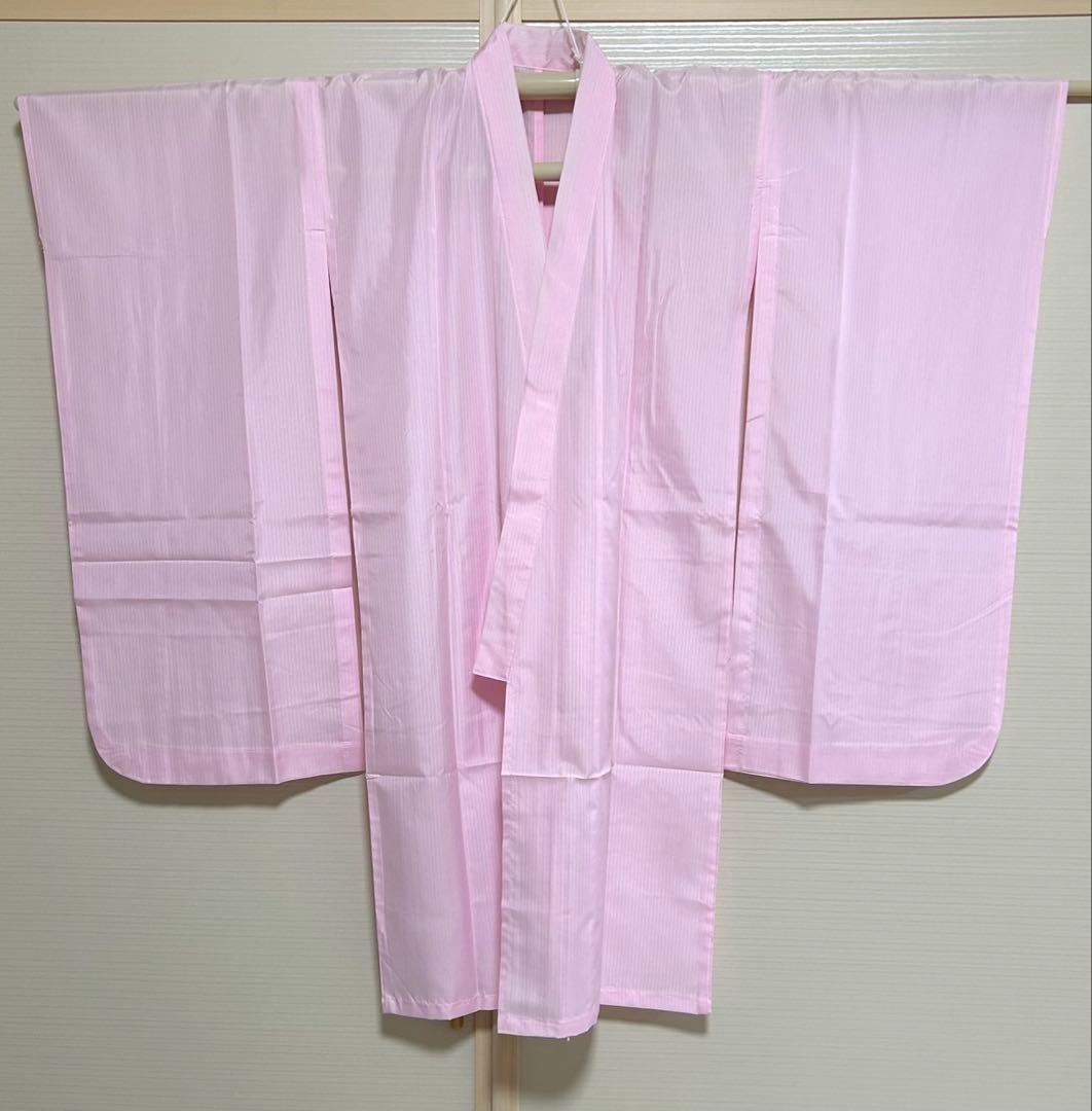 七五三 着物(7才花柄 ピンク系)、長襦袢、前板、伊達締め、しごき、足袋19cm