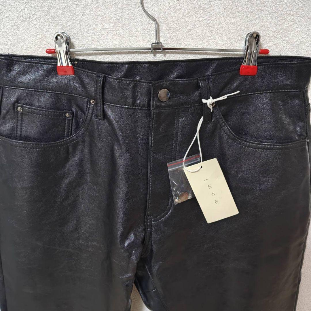 【新品タグ付き】mnml ブラックレザーフレアパンツ　32inch　ミニマル