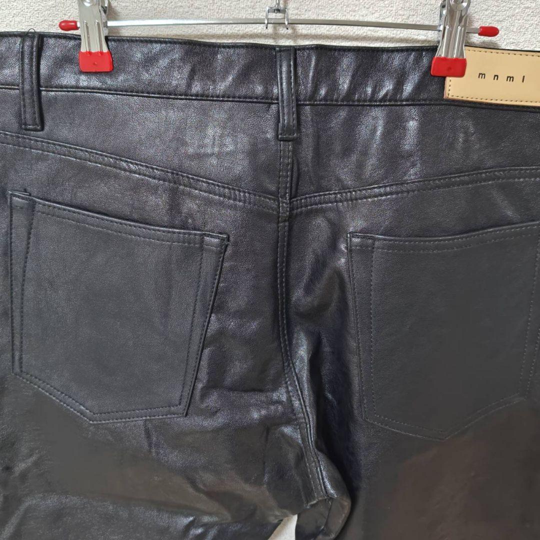 【新品タグ付き】mnml ブラックレザーフレアパンツ　32inch　ミニマル