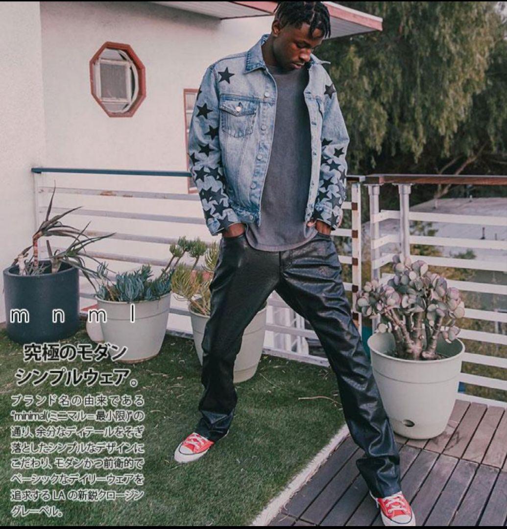 【新品タグ付き】mnml ブラックレザーフレアパンツ　32inch　ミニマル