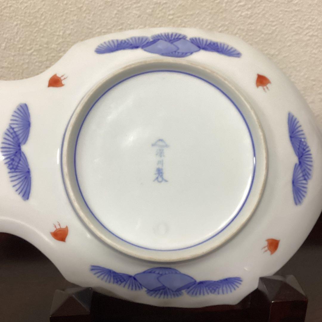 【深川製磁】宮内庁御用達　古伊万里鳳凰割地紋　魚型皿