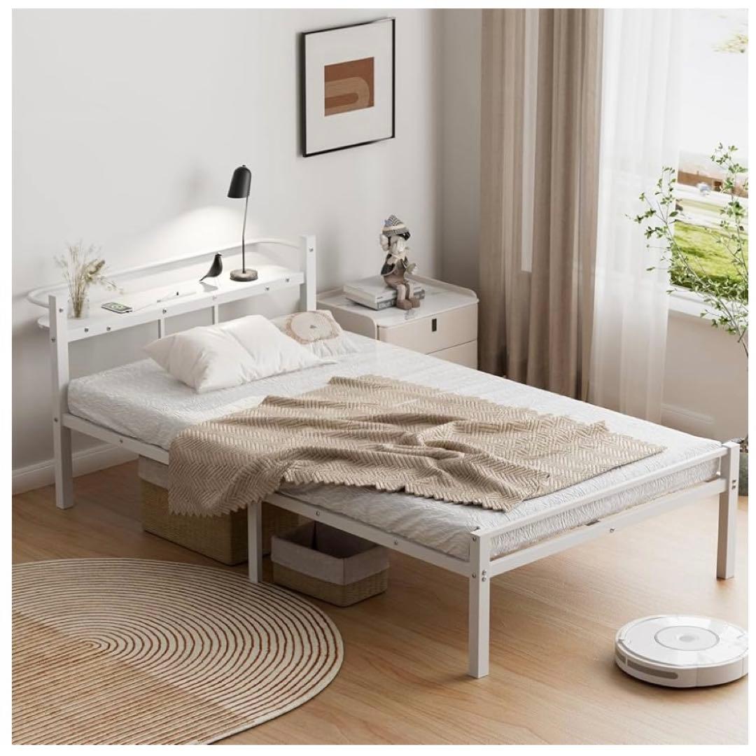 ベッドフレーム シングル USB&Type-C 床下収納高さ31cm ホワイト