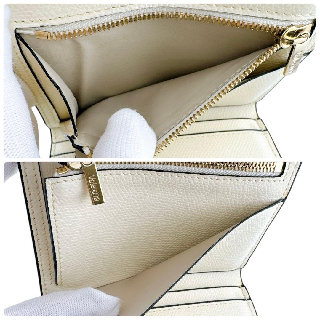 美品◇ヴァレクストラ レザー イジィデ 三つ折り財布 アイボリー レディース