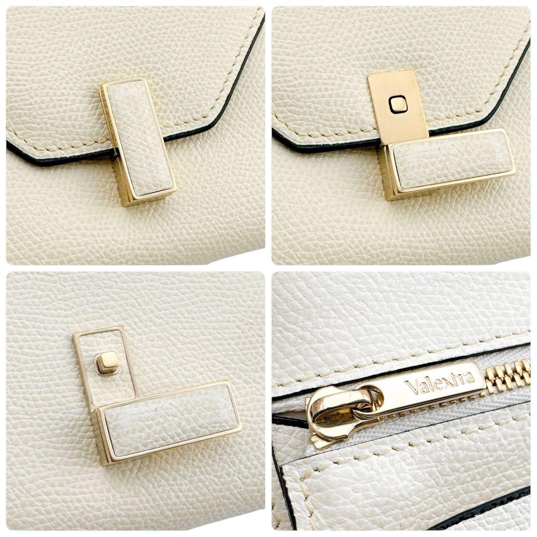 美品◇ヴァレクストラ レザー イジィデ 三つ折り財布 アイボリー レディース