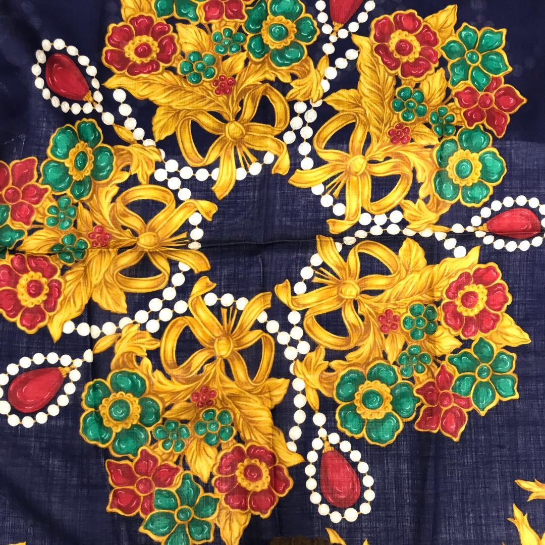 レトロ ユーロ アンティーク調 古着小物 花柄 超大判シアースカーフ ストール