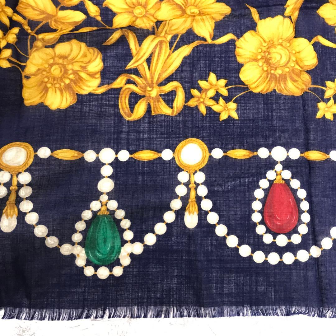 レトロ ユーロ アンティーク調 古着小物 花柄 超大判シアースカーフ ストール