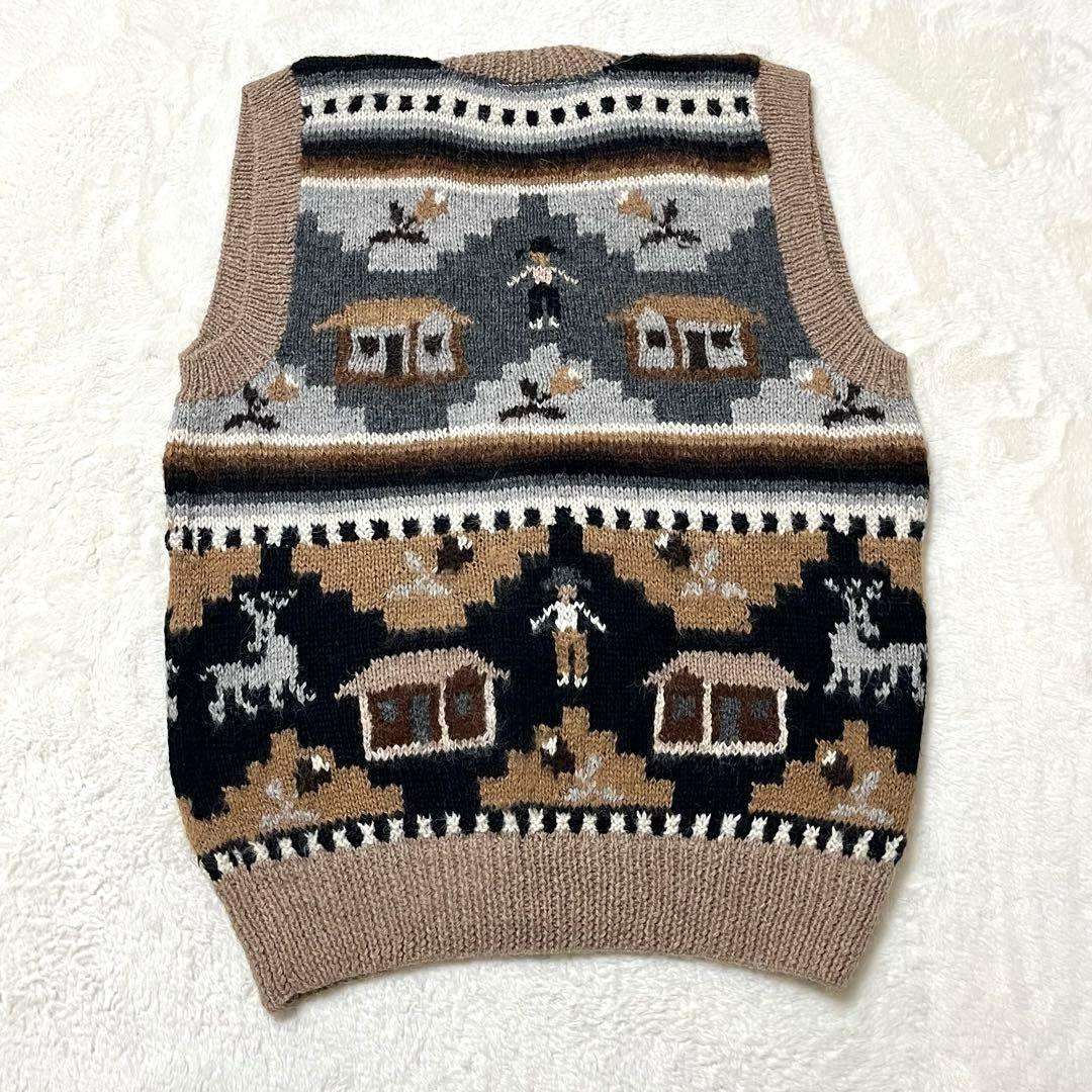 INCATEX アルパカ ニットベスト ペルー製 レトロ 子供柄 柄たくさん