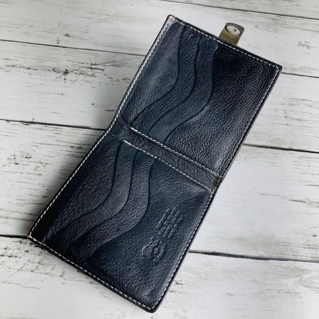 【希少　高級感漂う本革】ILBISONTE　折財布　黒　メタルボタン　白ステッチ