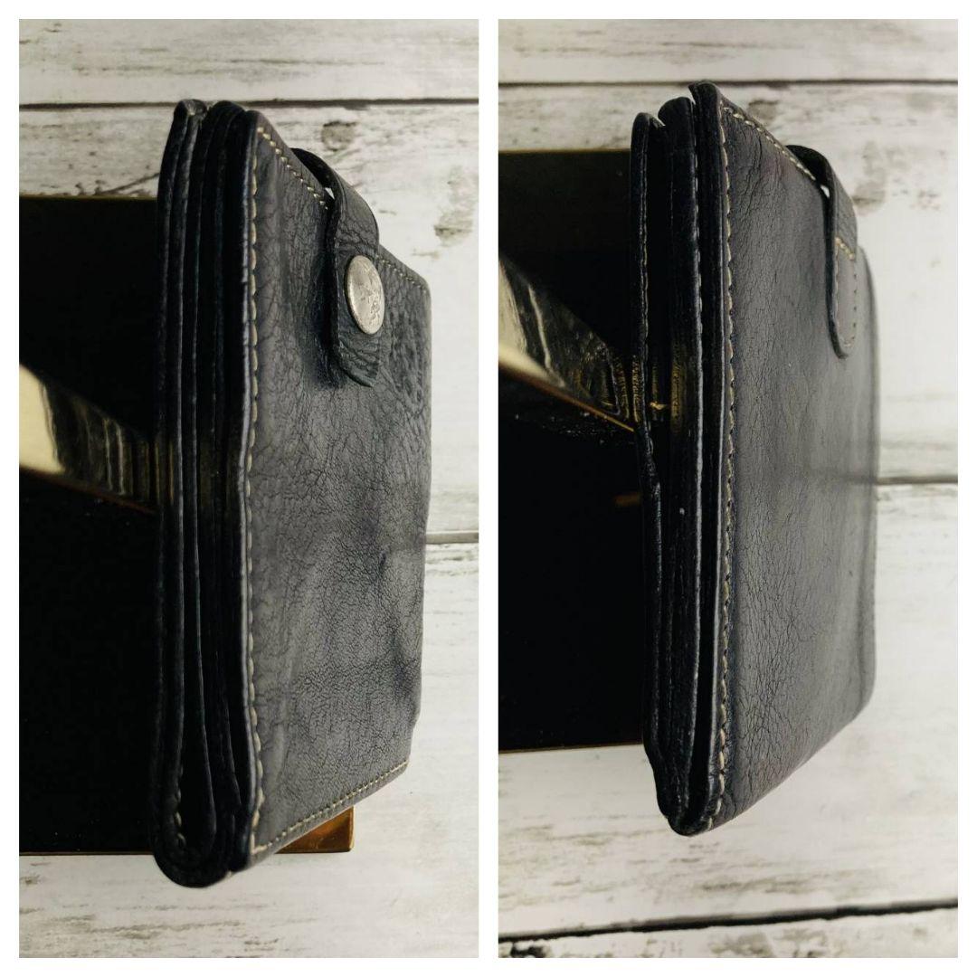 【希少　高級感漂う本革】ILBISONTE　折財布　黒　メタルボタン　白ステッチ