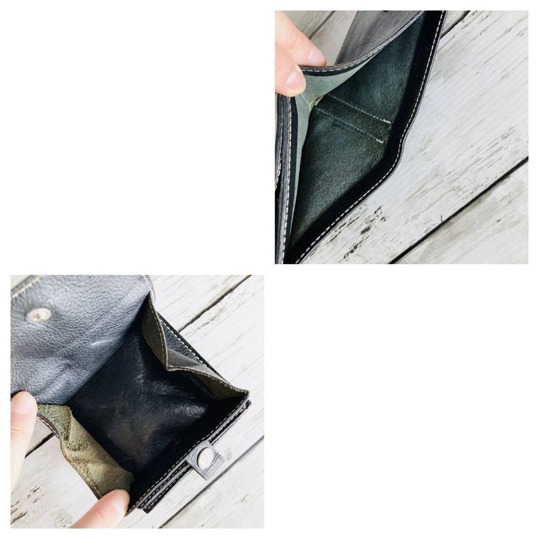 【希少　高級感漂う本革】ILBISONTE　折財布　黒　メタルボタン　白ステッチ