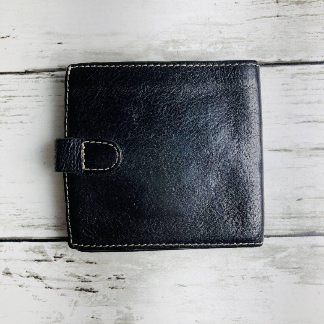 【希少　高級感漂う本革】ILBISONTE　折財布　黒　メタルボタン　白ステッチ