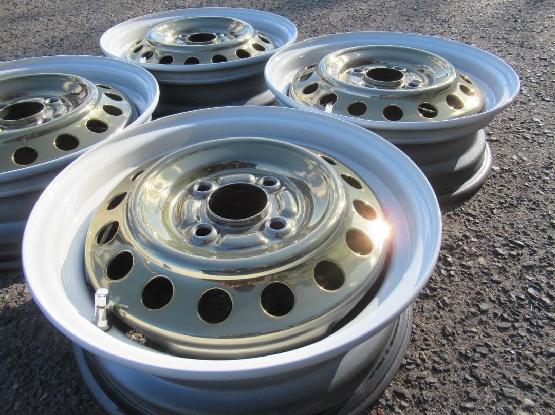 ほんざん☆オーダー塗装　金メッキXホワイトリム　スバル純正　14インチ☆