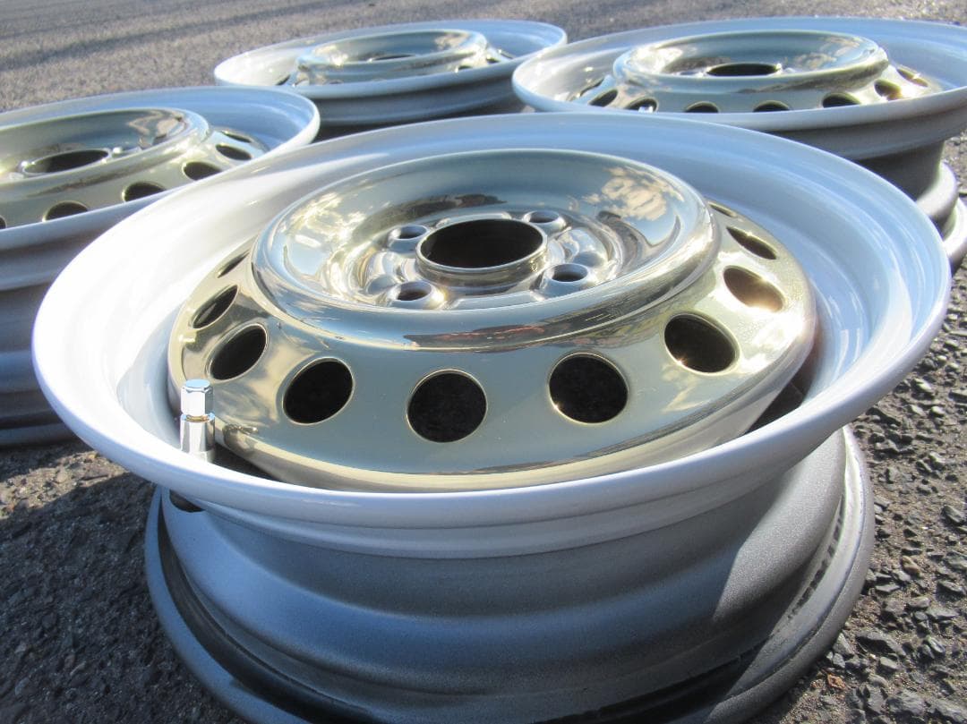 ほんざん☆オーダー塗装　金メッキXホワイトリム　スバル純正　14インチ☆