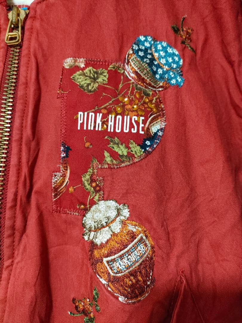 PINK HOUSEピンクハウス ジャム瓶柄 ブルゾンma-1赤レッドゼッケン