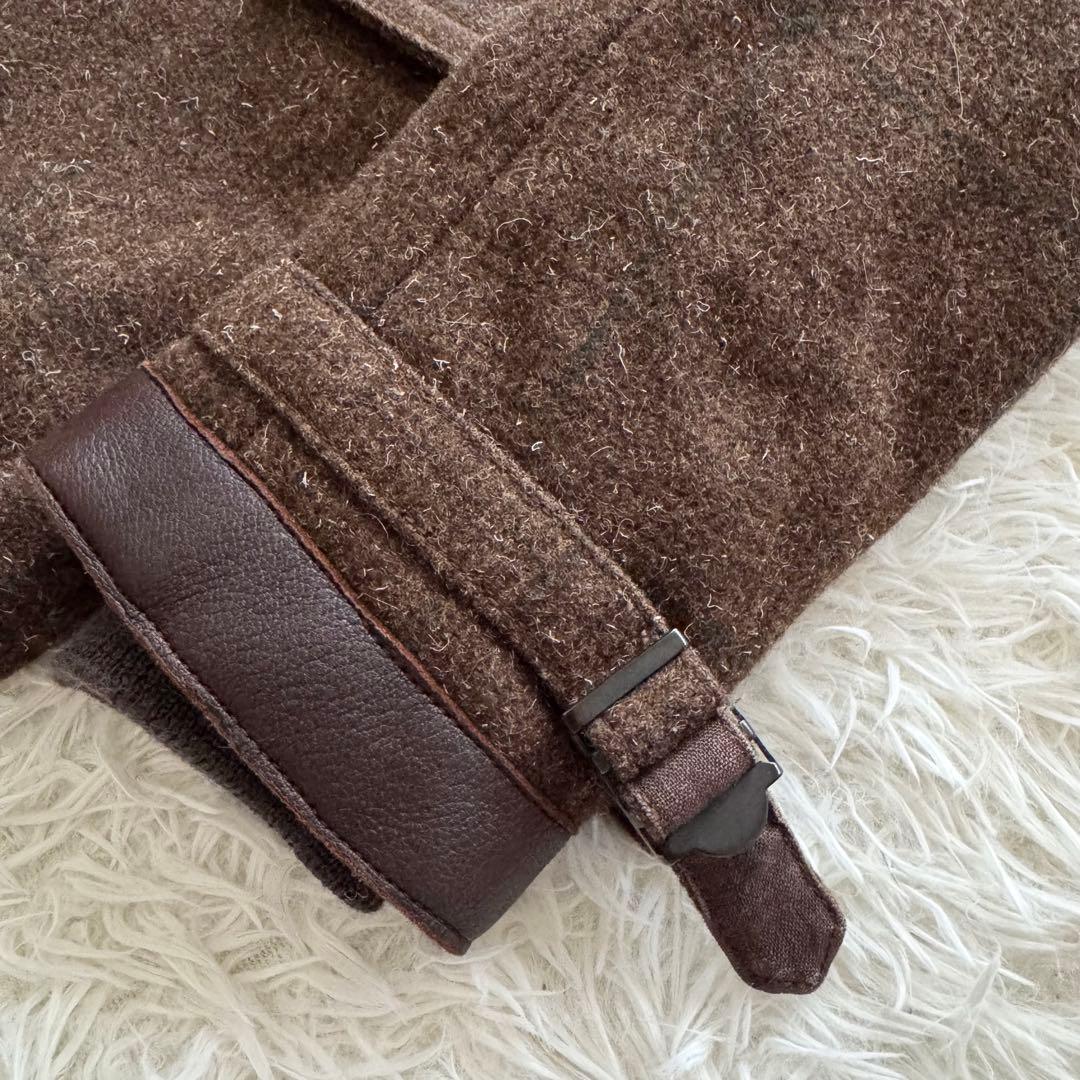 【ナイジェルケーボン】ピーコート　46 ダブル ブラウン　茶色　レザー