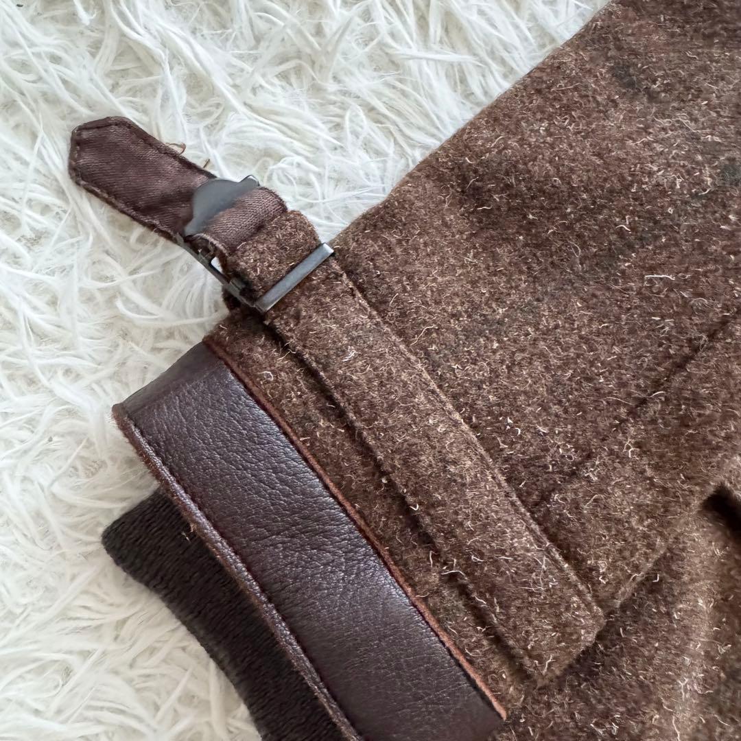 【ナイジェルケーボン】ピーコート　46 ダブル ブラウン　茶色　レザー