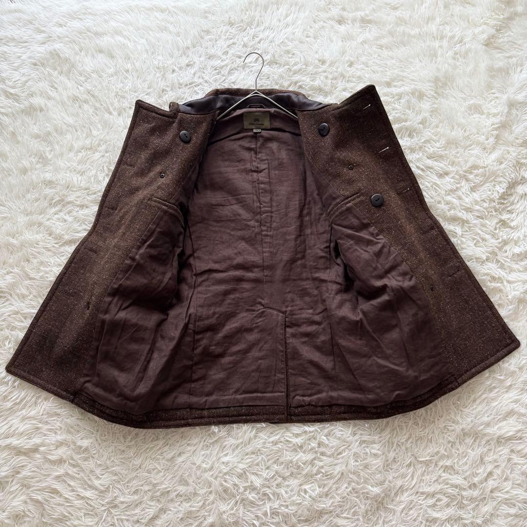 【ナイジェルケーボン】ピーコート　46 ダブル ブラウン　茶色　レザー