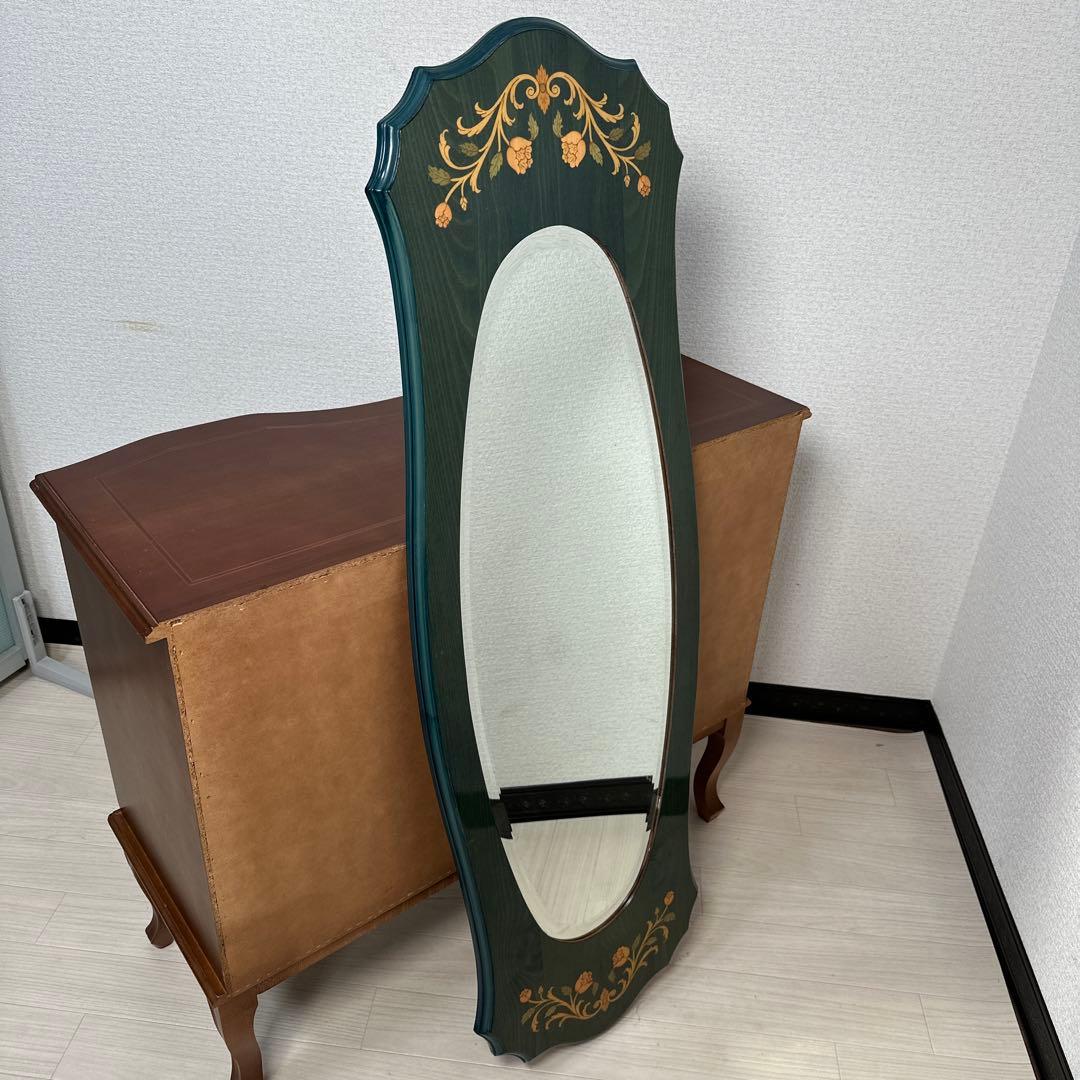 展示品 イタリア製 象嵌 ウォールミラー 壁掛け鏡 姿見 花柄 ※i1※