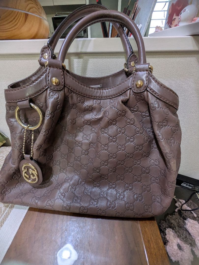 ル*フ様 GUCCI ブラウンレザーショルダーバッグ