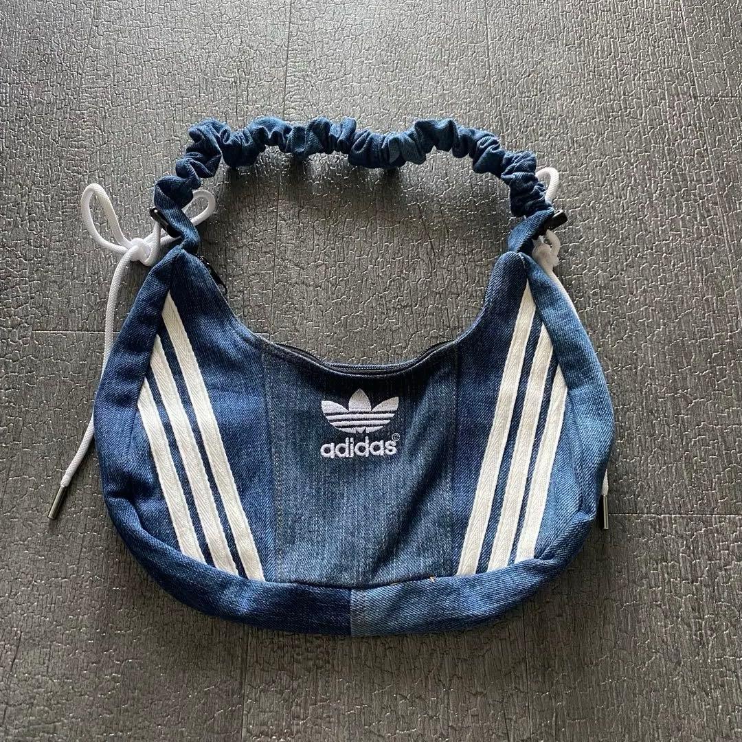 adidas デニム ストライプ ショルダーバッグ　リメイク　再構築