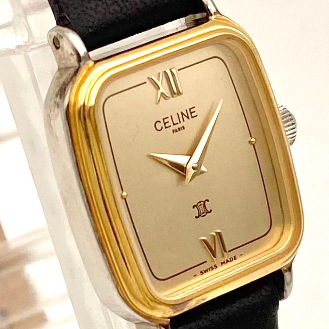 【稼働品】セリーヌ トリオンフ　ロゴ スクエア クォーツ 腕時計 8311