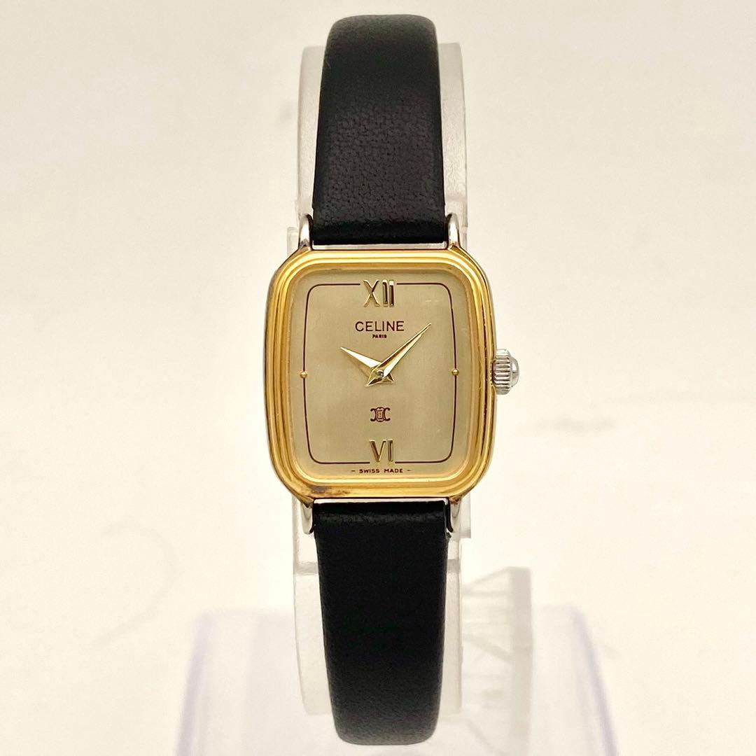 【稼働品】セリーヌ トリオンフ　ロゴ スクエア クォーツ 腕時計 8311