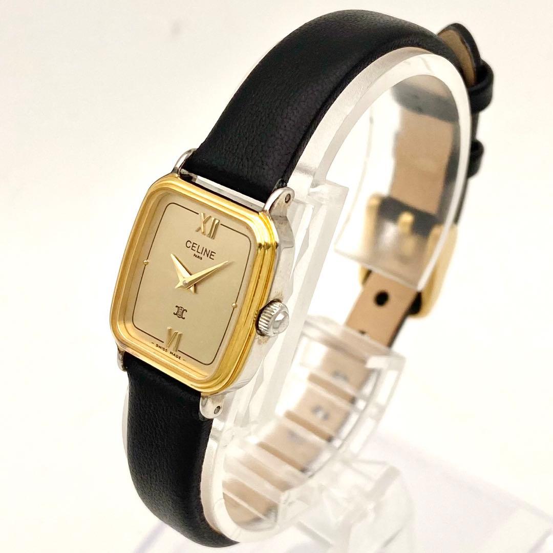 【稼働品】セリーヌ トリオンフ　ロゴ スクエア クォーツ 腕時計 8311