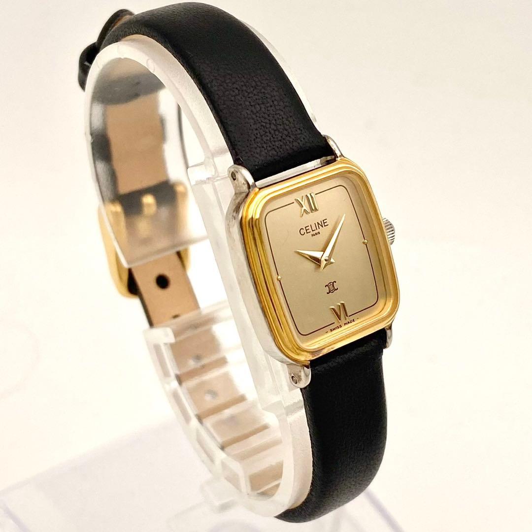 【稼働品】セリーヌ トリオンフ　ロゴ スクエア クォーツ 腕時計 8311