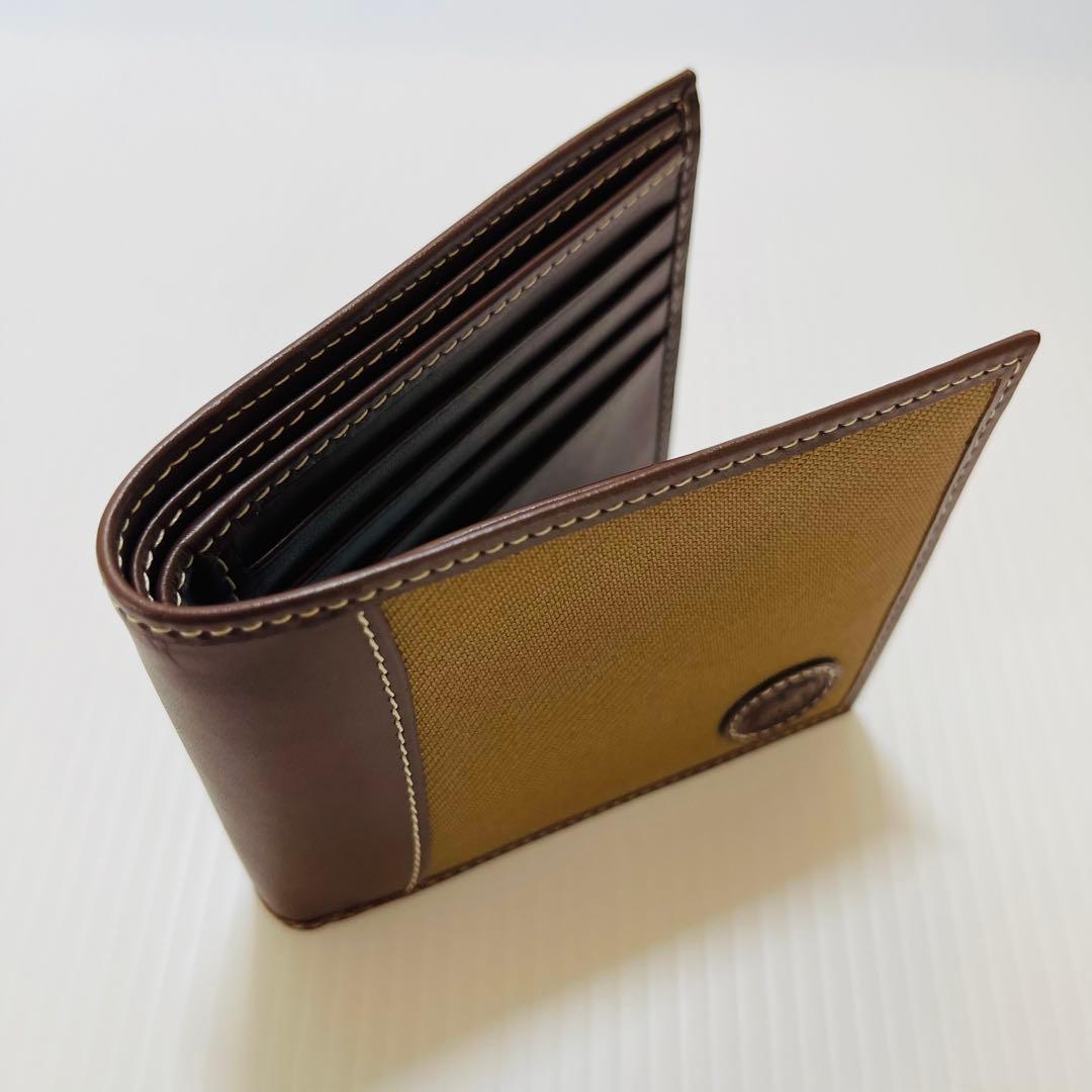 新品未使用【ハンティングワールド】二つ折り財布 キャンバスレザー ベージュ