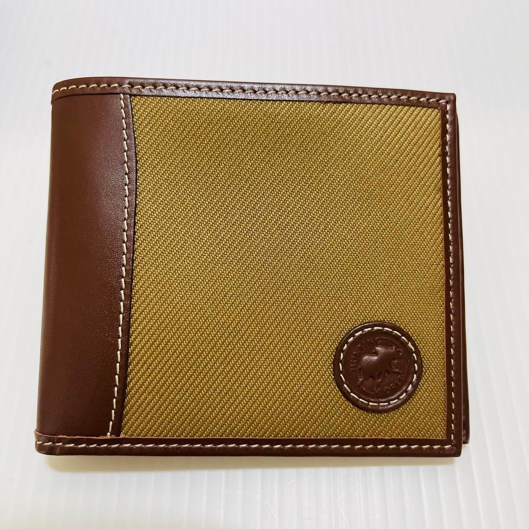 新品未使用【ハンティングワールド】二つ折り財布 キャンバスレザー ベージュ