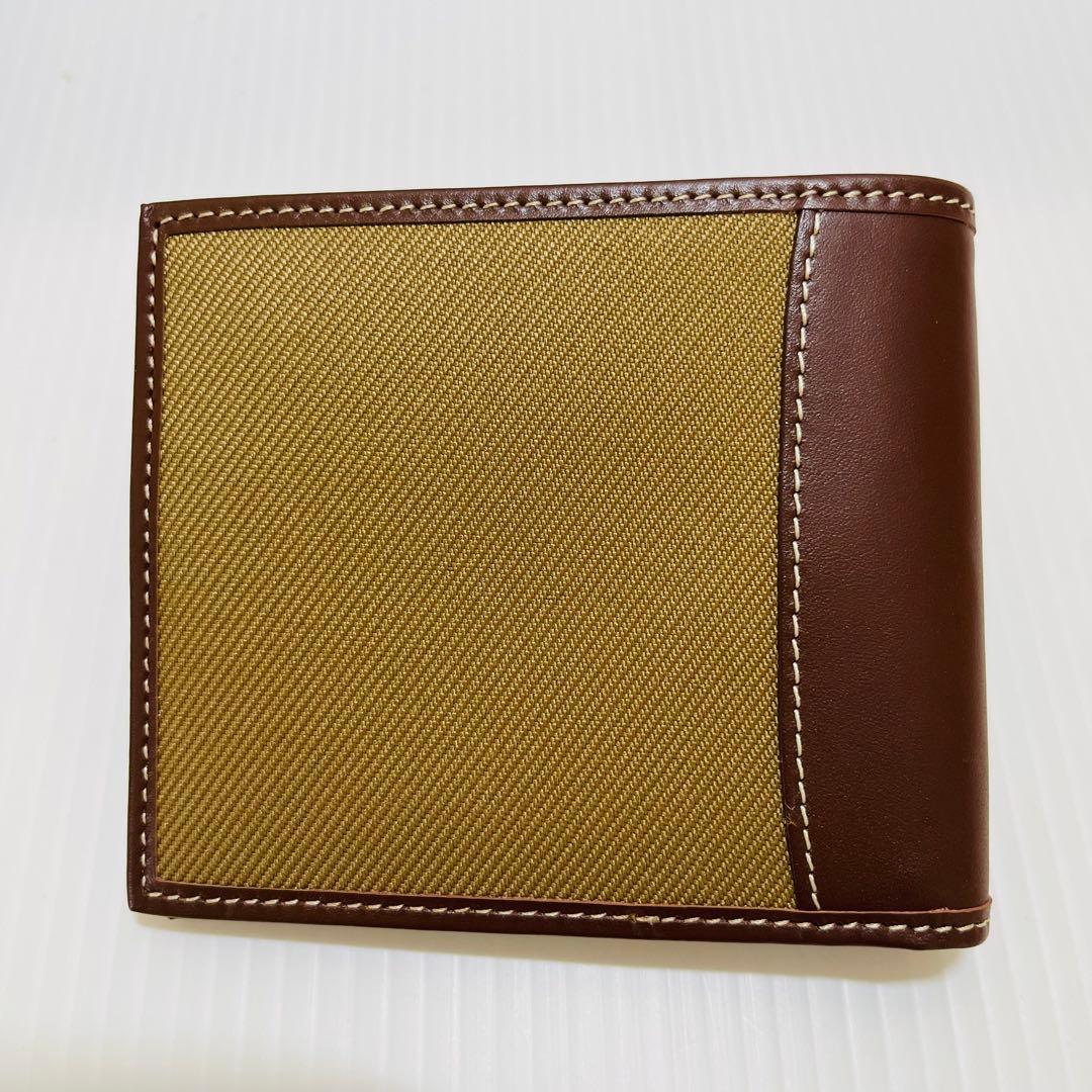 新品未使用【ハンティングワールド】二つ折り財布 キャンバスレザー ベージュ