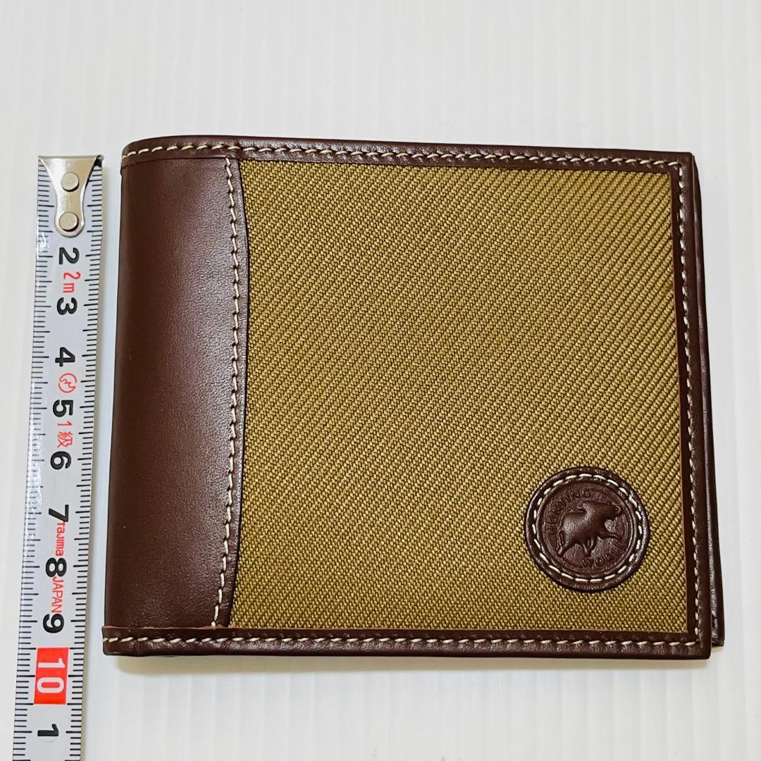 新品未使用【ハンティングワールド】二つ折り財布 キャンバスレザー ベージュ