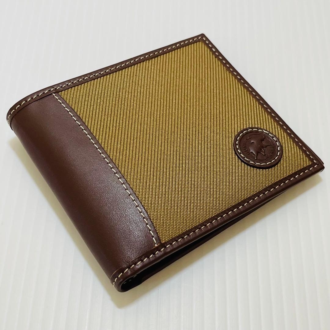 新品未使用【ハンティングワールド】二つ折り財布 キャンバスレザー ベージュ