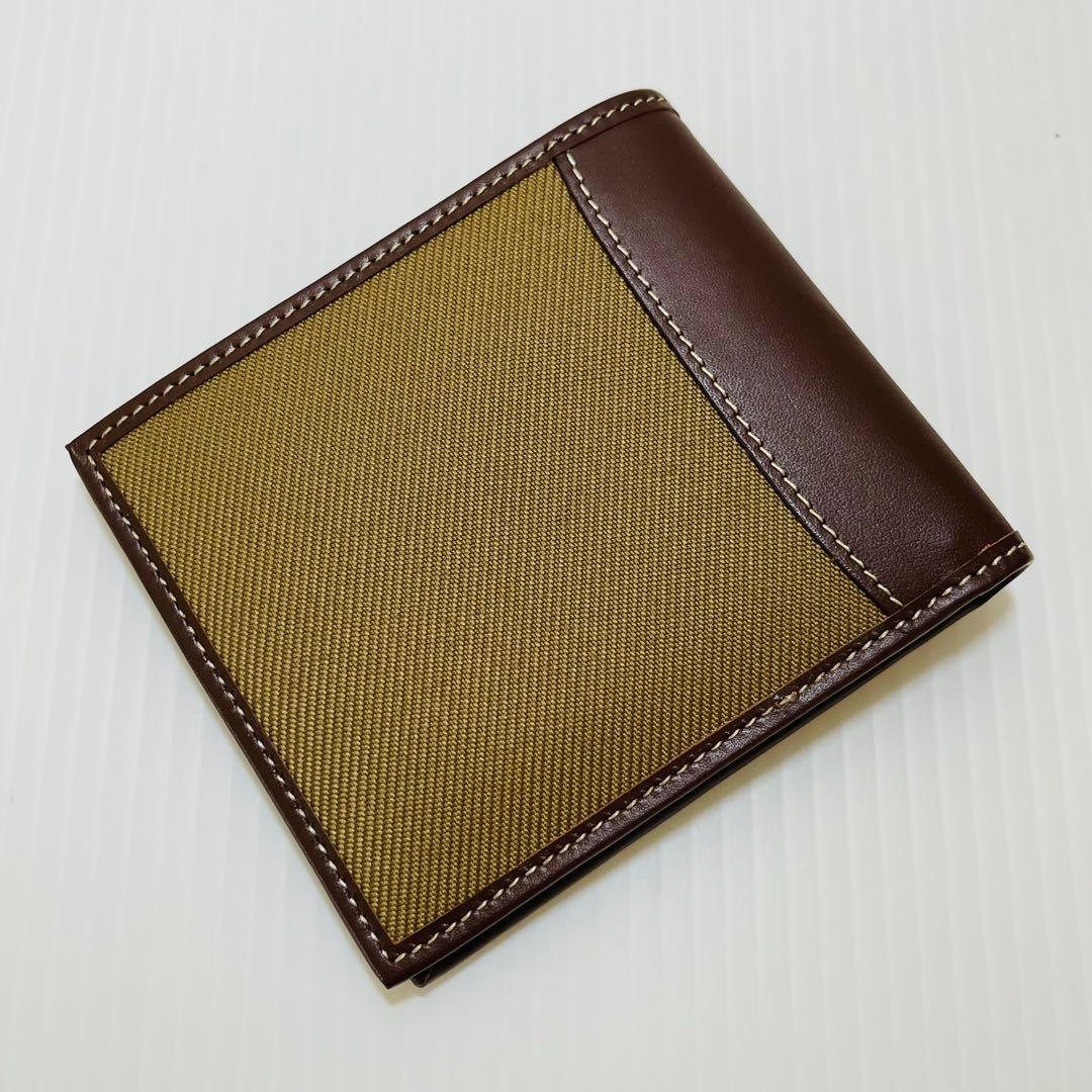 新品未使用【ハンティングワールド】二つ折り財布 キャンバスレザー ベージュ