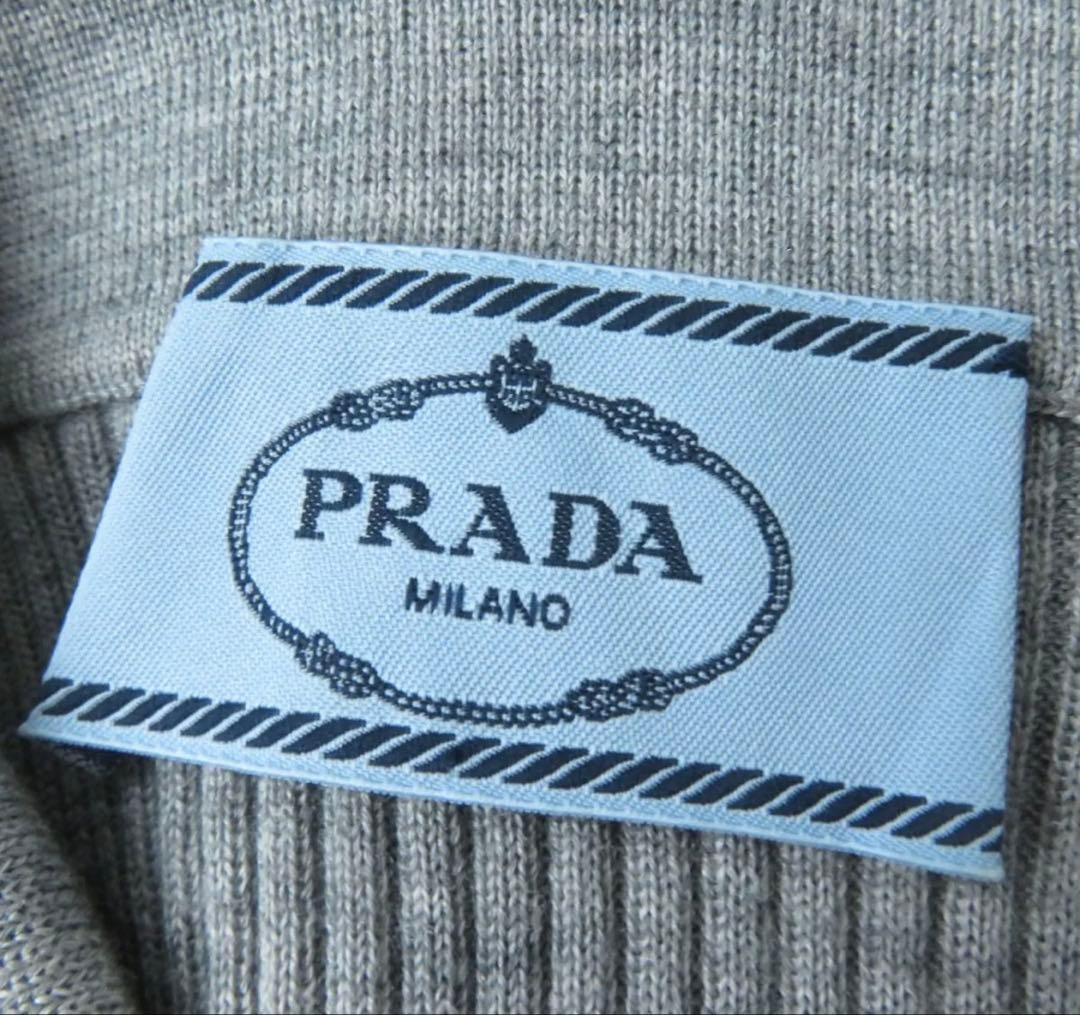 PRADA プラダ クロップド丈 半袖 ニット ポロシャツ グレー 36