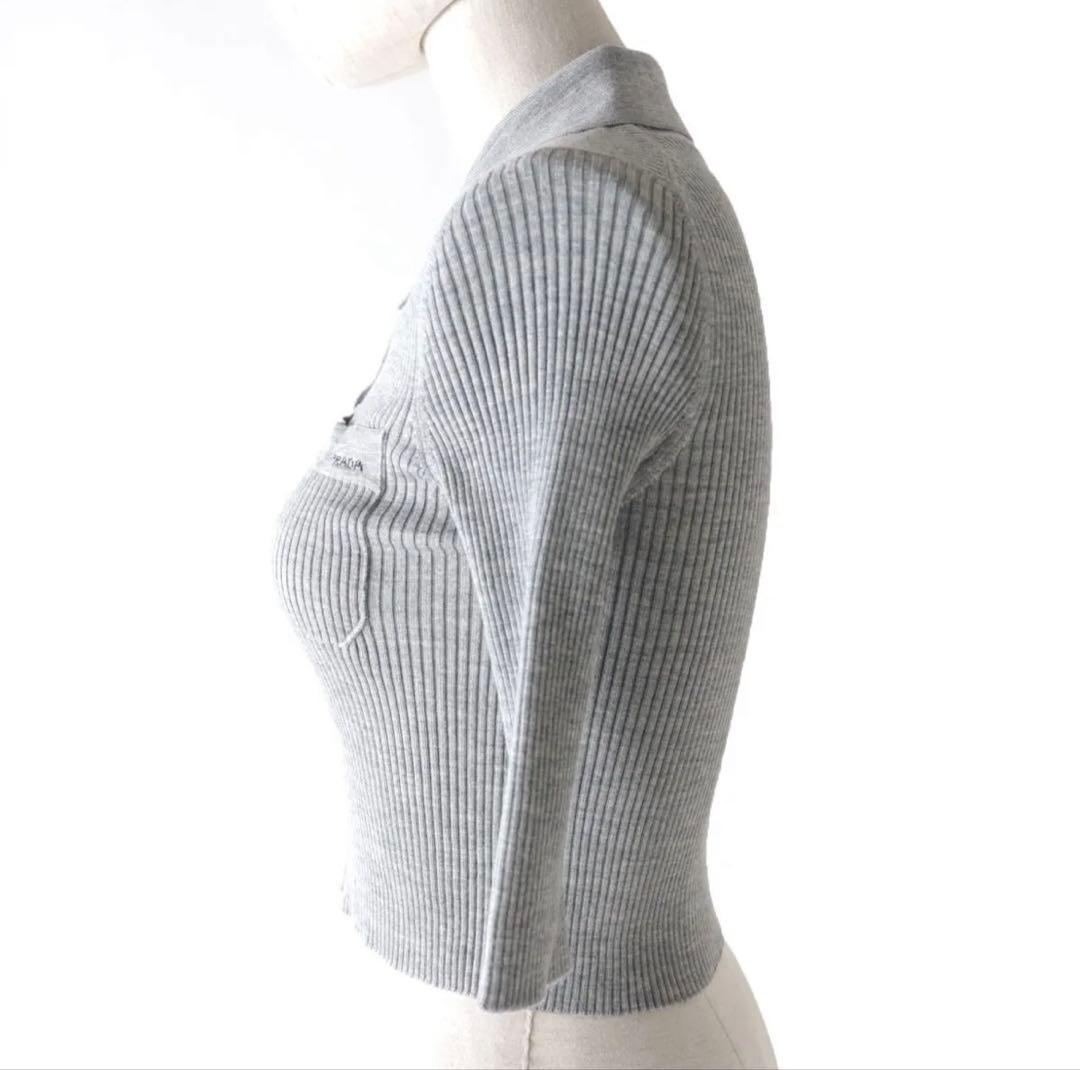PRADA プラダ クロップド丈 半袖 ニット ポロシャツ グレー 36