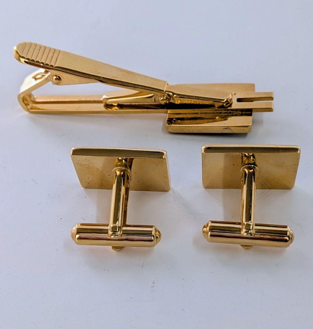 【美品】HERMES エルメス　ネクタイピン＆カフスセット　ゴールド＆ブラック