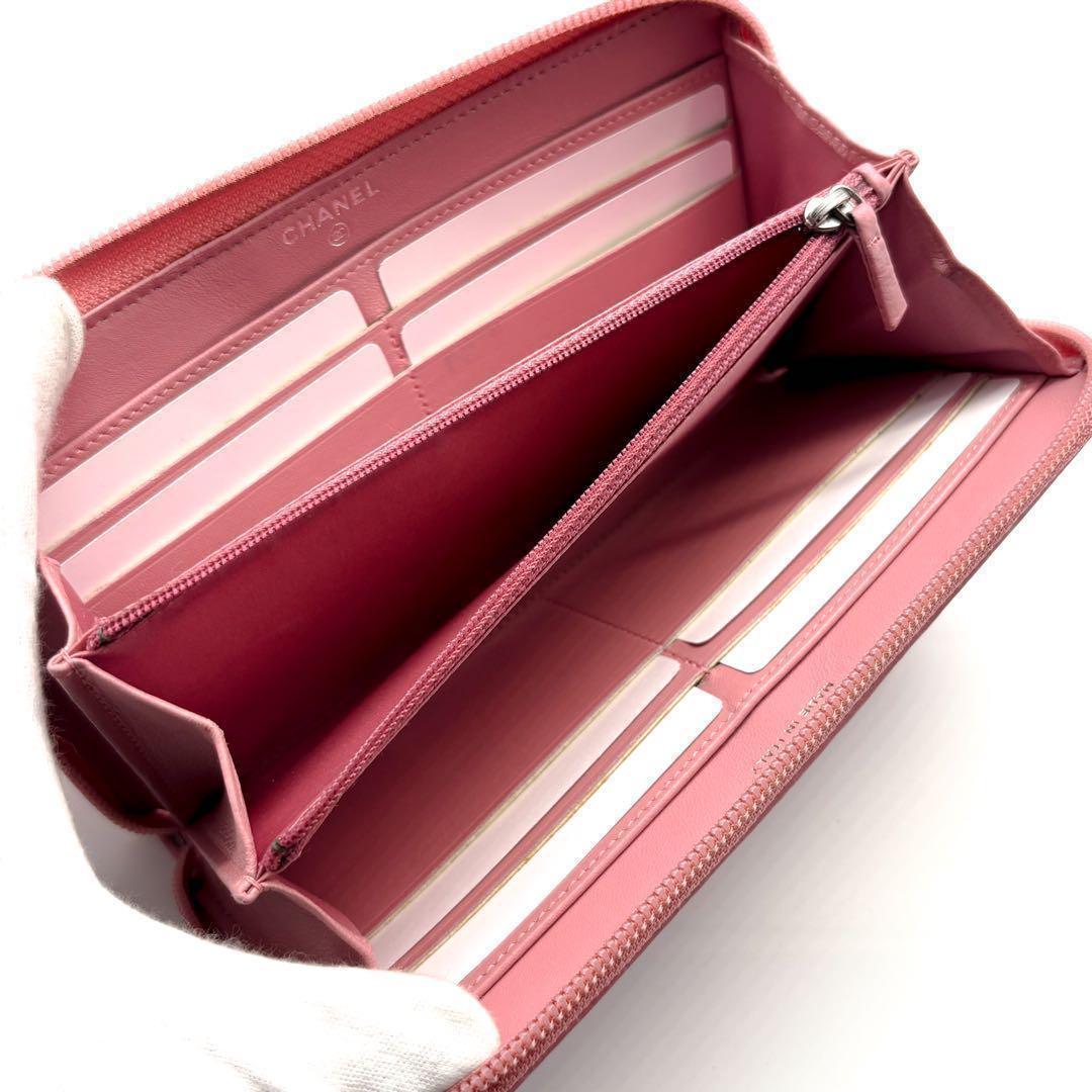 【極美品✨】シャネル 長財布 カメリア 型押し ラウンドジップ PI