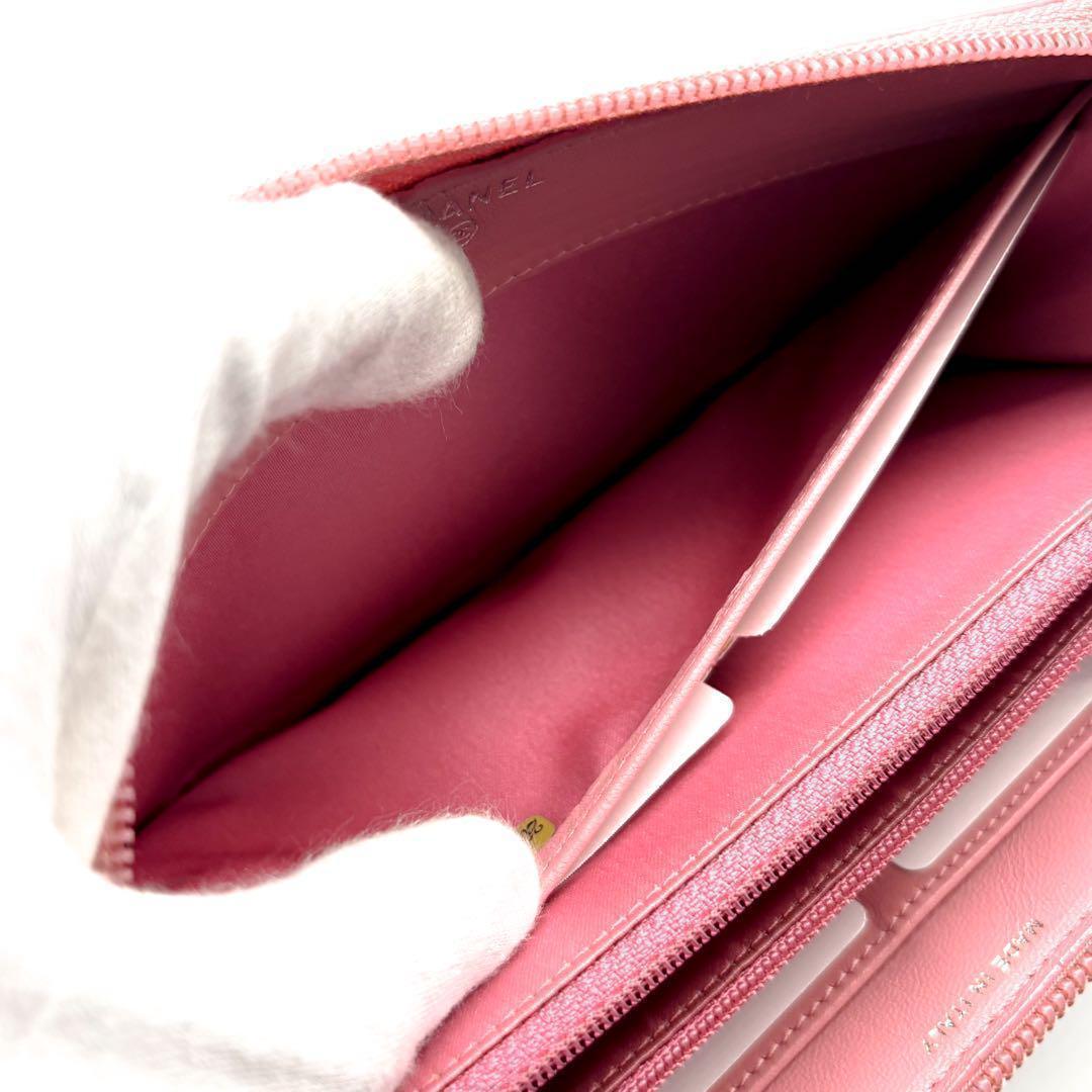 【極美品✨】シャネル 長財布 カメリア 型押し ラウンドジップ PI