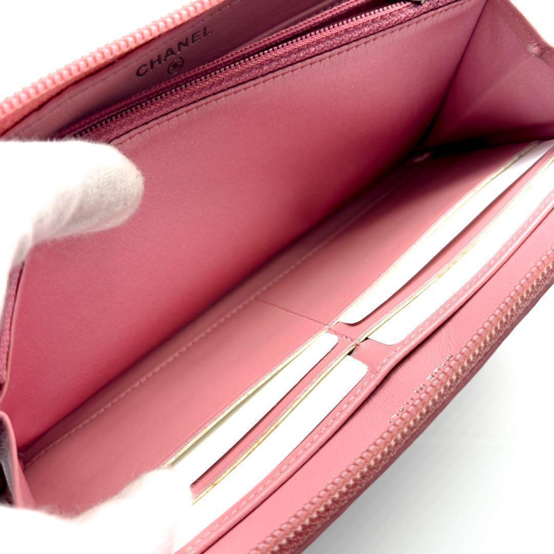 【極美品✨】シャネル 長財布 カメリア 型押し ラウンドジップ PI